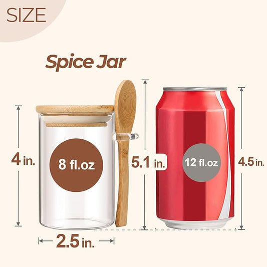 ComSaf 12 Pcs Glass Spice Jars with Spoons, 8oz Containers with Bamboo Lids, Glass Storage Containers with Airtight Lids with 275 Labels for Seasonings, Salt, Loose Leaf Tea Storage