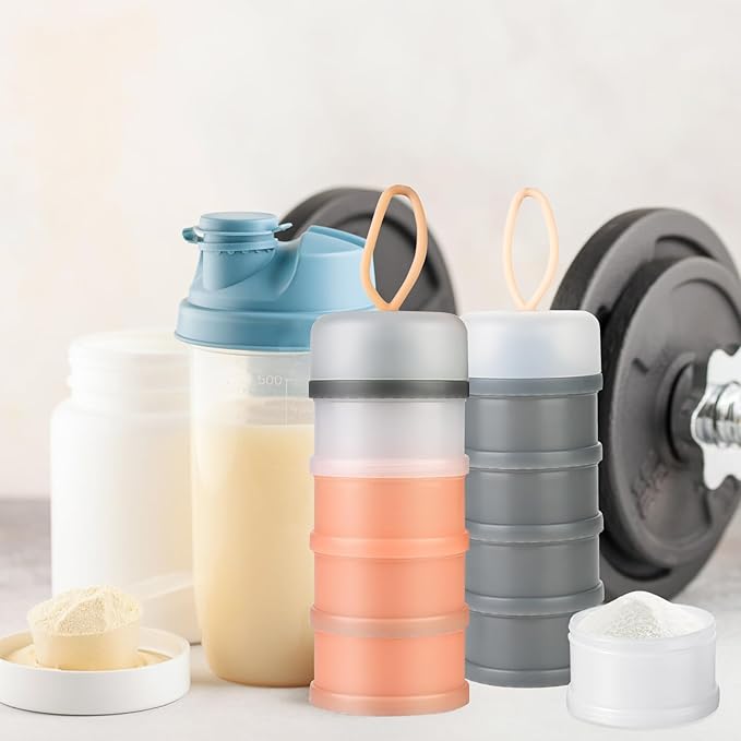 Ysglory 3 Packs Protein Powder Storage Container 4 Stackable Formula Dispenser Portable Protein Powder Travel Container Milk Powder Container to Go for Workout, Fitness, Travel (Gray,White,Pink)