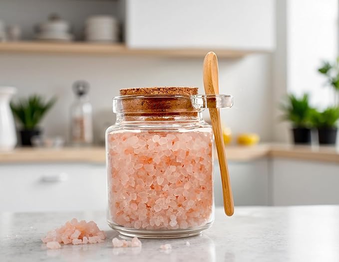 Ahhute Glass Sugar Scrubs Jars, Bath Salt Container 8oz, Salt Cellar with Spoon, Honey Scrubs Jars w/Lids, Labels and Cleaning Brush, Set of 12