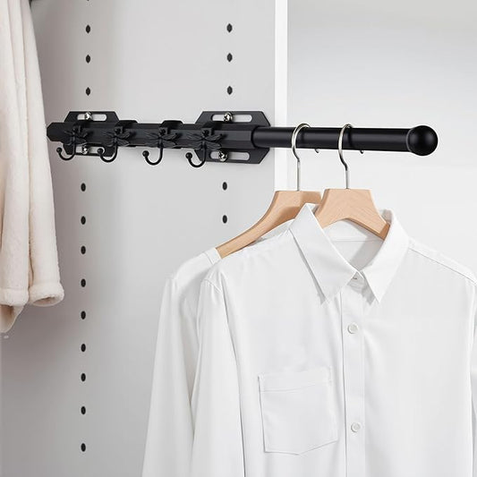 12" Valet Rod for Closet Pull Out with 4 Dragonfly-shaped Hooks, Black
