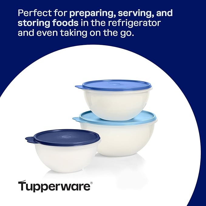 Tupperware Heritage Wonderlier 12 Piece Food Storage Bowl Set in Clear/Blue, Dishwasher Safe and BPA Free (6 Bowls, 6 Lids)