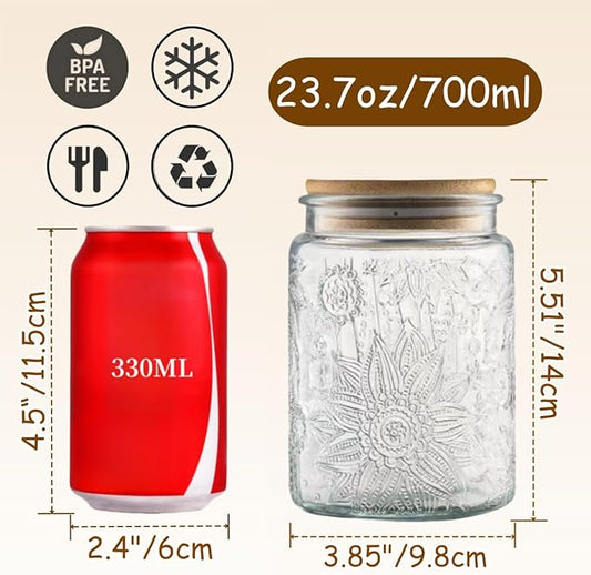 ANSQU Vintage Glass Jar with Lid, 23.7oz Airtight Glass Storage Canister Glass Food Storage Containers for Kitchen Counter, Pantry, Decorative Jar for Coffee, Tea, Sugar, Candy Cute Jar