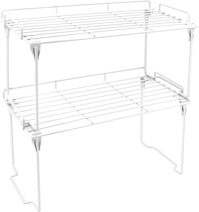 Redrubbit Kitchen Cabinet Storage Shelf Rack, Stackable & Foldable Counter Spice Racks, Multifunctional Storage Racks for Kitchen, Bathroom, Cupboard & Pantry Organization, Set of 2