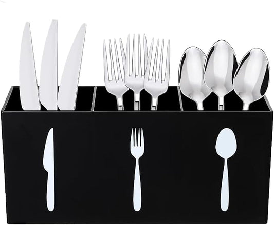 Acrylic Cutlery Storage Organizer Bin Silverware Caddy Countertop Knife Spoon and Fork organizer Kitchen 3 Section Tableware Storage Box for Cabinet Indoor Home Flatware Dining Room