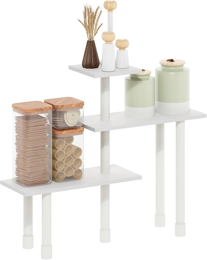 Furinno Turn-N-Tube 3-Tier Multipurpose Corner Countertop Organizer Shelf, White/White