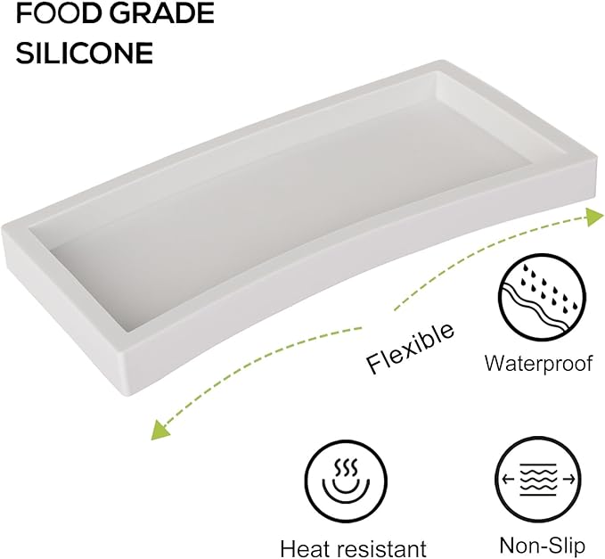 Bathroom Tray, Small Vanity Tray Silicone Soap Dish Sponge Holder Kitchen Sink Organizer Bathroom Accessories for Countertop, Toilet, Shower - Greyish White