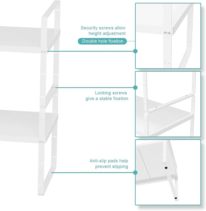 Cabinet Organizer Shelf Expandable Cabinet Spice Rack Stackable Shelves Adjustable Storage Shelf for Kitchen Pantry Countertop Cupboards Bathroom,White,8.07",2 Packs
