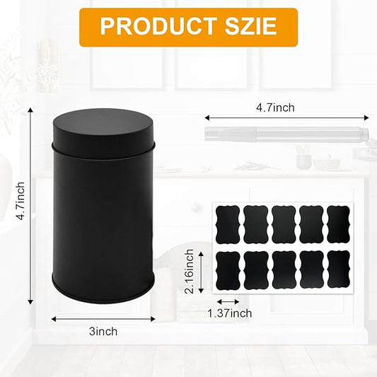 10 Packs Tea Tin Canister with Airtight Double Lids, 17 Fl oz Metal Tea Canisters, Round Tea Storage Organizer Can Box with 10 Stickers and 1 Erasable Chalk Marker (Black)