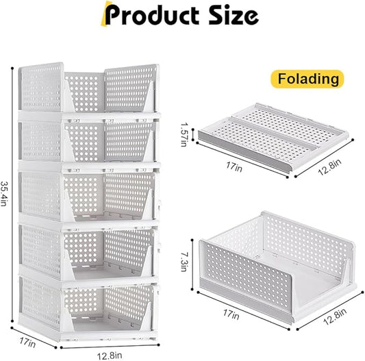yazi 5 Pack Stackable Closet Storage Box,Closet Shelf Organizer and Storage Plastic Drawer Storage,Wardrobe Organizer Closet Organizers Storage Box for Cupboard Kitchen, Office(5L)