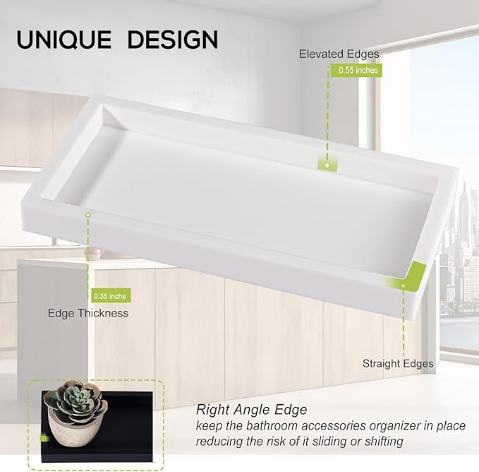 Bathroom Tray, Small Vanity Tray Silicone Soap Dish Sponge Holder Kitchen Sink Organizer Bathroom Accessories for Countertop, Toilet, Shower, Large, White