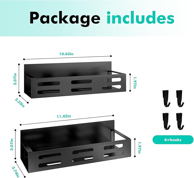 2 Pack Magnetic Spice Rack for Refrigerator, Black Magnetic Shelf and Fridge Kitchen Cabinet Organizers Storage Seasoning Organization Mini Shelves, Organizadores de Cocina
