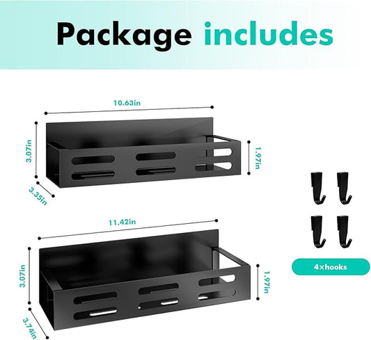 2 Pack Magnetic Spice Rack for Refrigerator, Black Magnetic Shelf and Fridge Kitchen Cabinet Organizers Storage Seasoning Organization Mini Shelves, Organizadores de Cocina