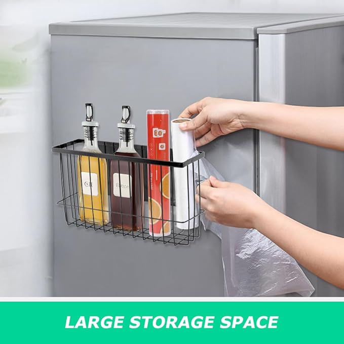 Magnetic Spice Rack for Refrigerator, Magnetic Basket Organizer Shelf Rack, Kitchen Moveable Magnetic Storage Holder, Office File Plastic Food Wrap Spice Pegboard Holder