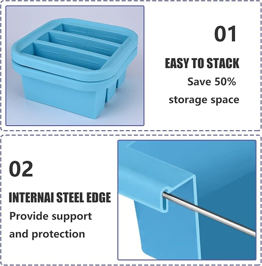 1/2-Cup Silicone Freezer Tray with Lid 2 Pack Soup Freezer Molds Food Freezing Container Make 6 Perfect Soups, Broths, Stews, Sauces, Curries