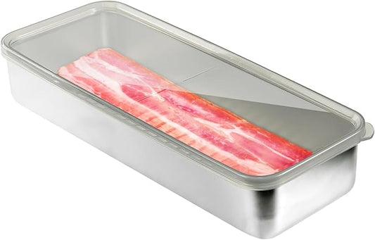 Bacon Container for Refrigerator - 304 Stainless Steel Fridge Storage, Fresh Keeper for Deli Meat, Airtight With Lids, Dishwasher Safe