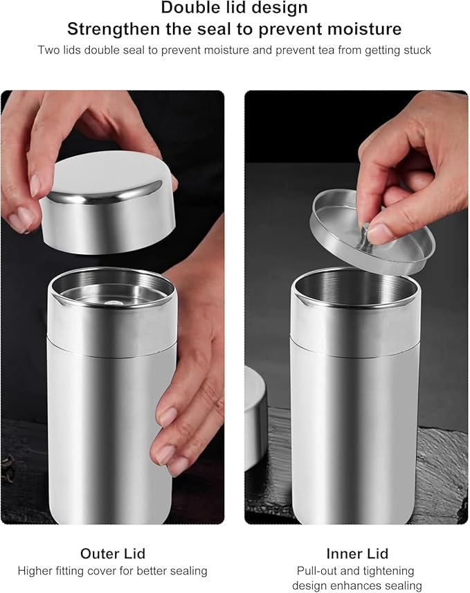 Stainless Steel Canister, 550ml Airtight Canister Storage Container for Tea Bag, Loose Tea, Pantry Storage (L) 5.8x3.3in