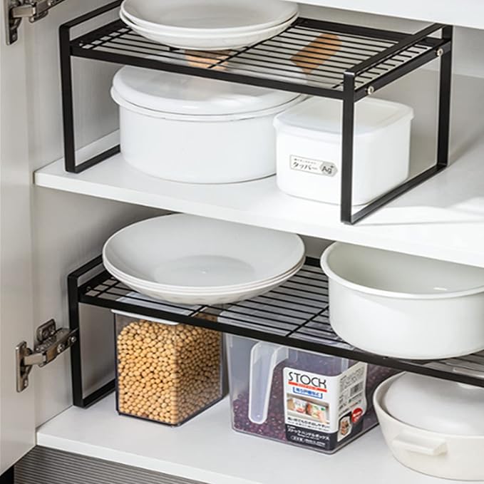 Cabinet Shelf, 20" Kitchen Counter Shelf, Metal Wire Stackable Cupboard Spice Rack, Space Saving Countertop Orgainzer and Storage Rack Shelves for Kitchen Pantry Bathroom