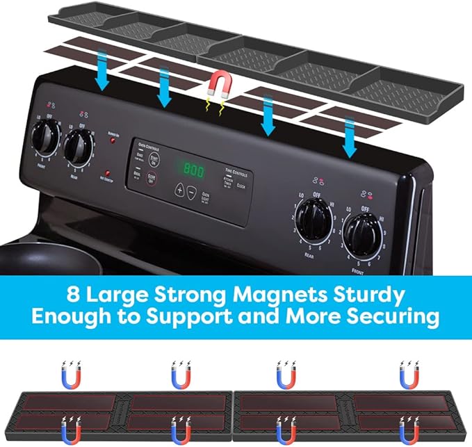 Stove Top Shelf, Magnetic Silicone Over the Stove Spice Rack Shelf, 30 Inch Magnet Kitchen Shelf for Stove Back of Stove Flat Above Stovetop Organizer Storage-Dark Grey