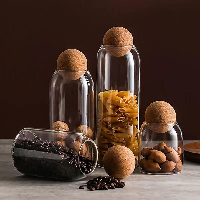 1200ML/40Oz Clear Glass Bottles, Glass Food Storage Containers with Airtight Round Cork, Decorative Sealed Jar Organizer Holder with Wooden Lid for Candy, Cookie, Nut, Spice, Tea, Coffee Bean
