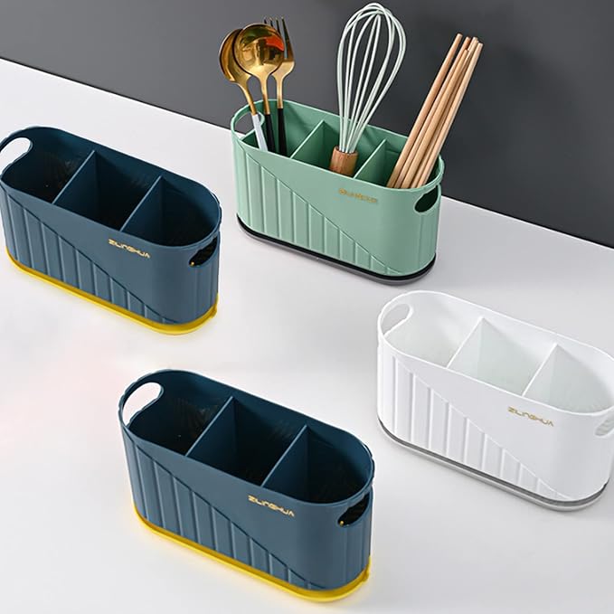 Kitchen Cutlery Drainer Utensil Holder Cutlery Storage Box Wall-Mounted Tableware Storage Holder Utensil Caddy Flatware Organizer Countertop (White)