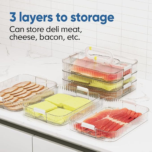 Deli Meat Container for Fridge Organizers and Storage, Lunch Meat Container for Refrigerator Organizing, Deli Containers with Lids, Bacon Cheese Container for Refrigerator