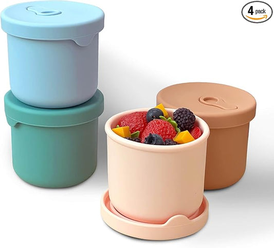 4 Pack 8.5 oz Silicone Food Containers for Kids, Reusable Baby Snack Fruits Container with Lids, Leak Proof Silicone Food Storage Containers Kids Small Lunch Box BPA Free for Daycare School Travel
