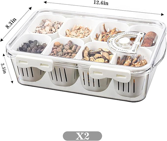 Eanpet 2Pack Divided Serving Tray with Lid 8 Compartment Veggie Tray Portable Square Snackle Box Stackable Travel Snack Platters Charcuterie Food Storage Containers for Fruit,Vegetable,Salad