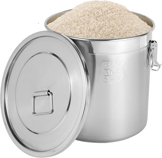 DYNAMI Large 304 Stainless Steel Bucket with Airtight Lids, 8.7Gal Metal Food Canisters Container with Lid & Lock Clips,Milk Can Flour Storage Containers for Oil,Milk,Grain,Coffee Bean(33L)