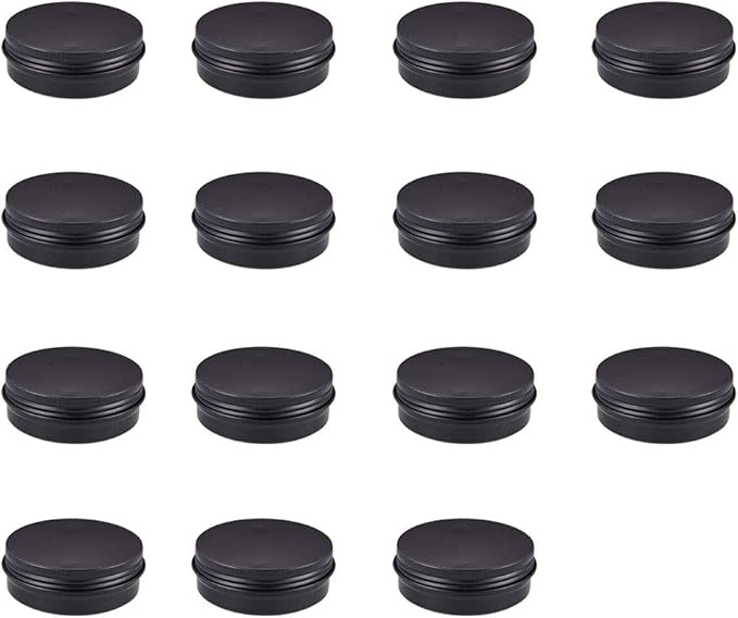 BENECREAT 15 Pack 2 OZ Tin Cans Screw Top Round Aluminum Cans Screw Containers Tins with Lids- Great for Store Spices, Candies, Tea or Gift Giving (Black)