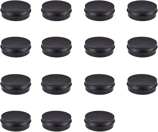 BENECREAT 15 Pack 2 OZ Tin Cans Screw Top Round Aluminum Cans Screw Containers Tins with Lids- Great for Store Spices, Candies, Tea or Gift Giving (Black)