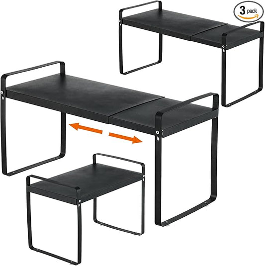 3 Pack Expandable Cabinet Shelf Organizer Kitchen Shelf Riser Stackable Pantry Shelves Kitchen Organizers and Storage Metal Spice Rack Countertop Organizer Cupboard Adjustable Shelfs Desk Rack Shelf