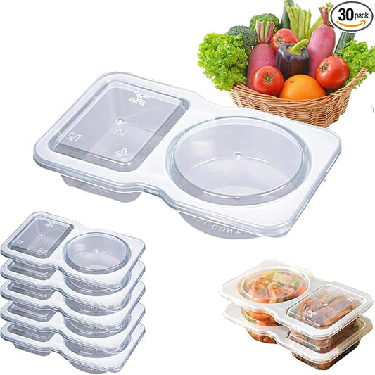 30 PCS Reusable Grab Go Snack Containers, Portable Clear Snack Pack Boxes with Double Compartments Lids for Snacks Condiments