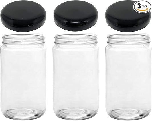Jarming Collections Mason Jar 32 oz Wide Mouth Storage Jars (3 Pack, BPA Free) with Black Dome Lids
