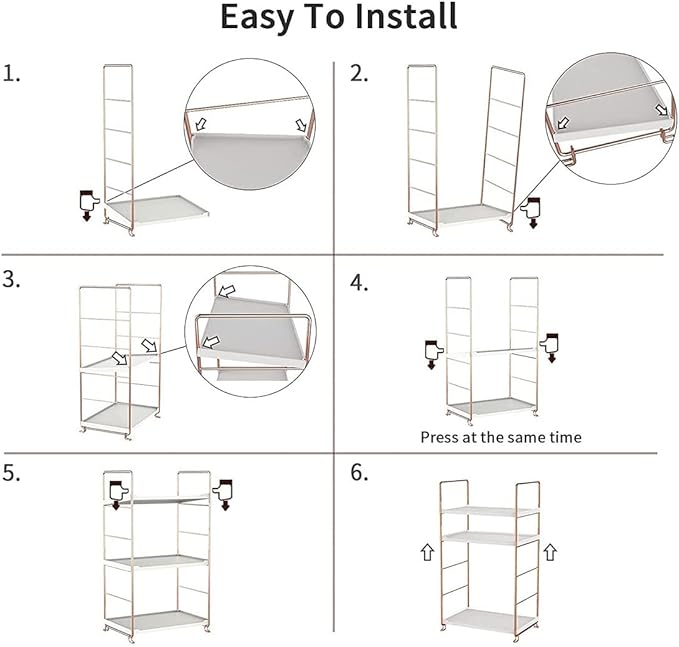 Plastic/Metal Freestanding Stackable Organizer Shelf,Bathroom Countertop Storage Shelf Cosmetic Organizer Holder Kitchen Spice Rack,3-Tier Standing Rack (Rose Gold)