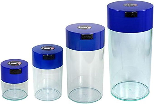 Tightvac Set of 4 - Patented Airtight Storage Container | Multi-use Vacuum Container Keeps Your Herbs and Dry Goods Fresh and Flavorful. Blue Clear