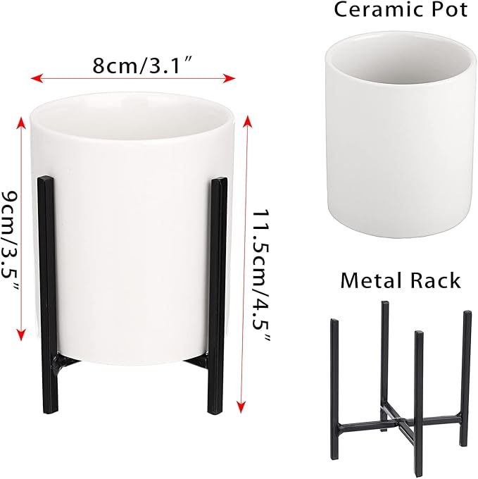 JUXYES Pack of 3 Ceramic Silverware Holder For Party Table, White Cutlery Holder Holder With Black Metal Bracket, Small Flatware Caddy Organizer Utensil Holder Organizer for Kitchen Dining Tables