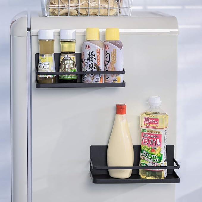 KES Magnetic Spice Rack for Refrigerator, Magnetic Shelf Spice Shelf for Kitchen, Fridge Shelf Space Saver 2 Pack Matte Black, KRR502-BK-P2