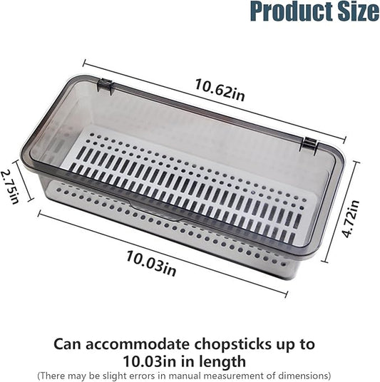 SUNSHNO 2PCS Flatware Tray with Lid and Drainer, Tableware Utensil and Cutlery Drawer Organizer with Lid Covered Silverware Tray to Keeps Your Cutlery Organized and Protected