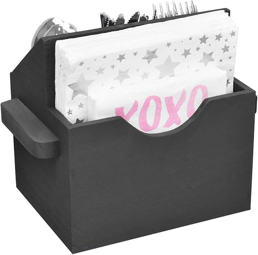 Ikee Design Wooden Utensil Caddy with Handles, Silverware Caddy, Silverware Holder for Countertop,Party,Camping and Kitchen, Organizer, Picnic Cutlery Holders, Black Color