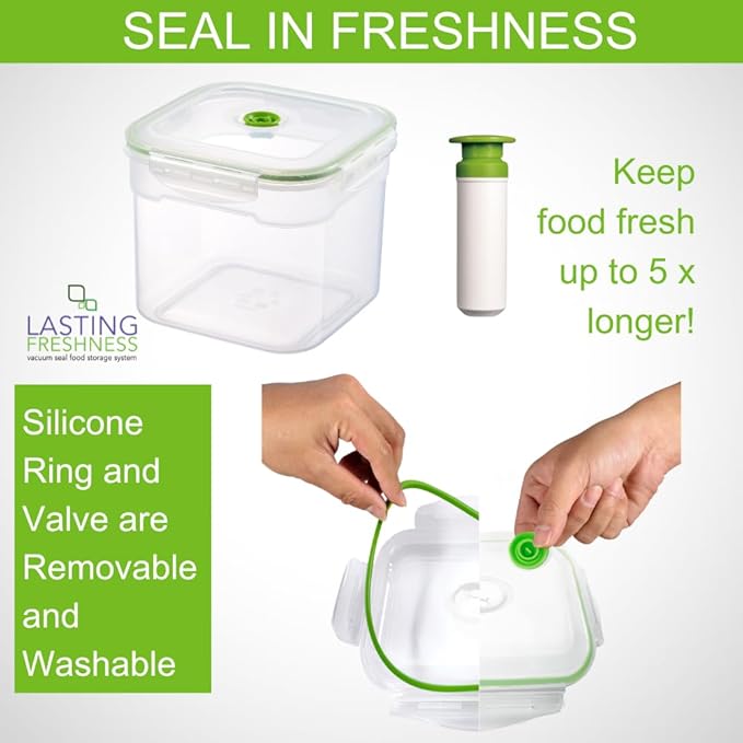 11 piece Vacuum Seal Food Storage Containers with Vacuum Pump, Airtight and Leak Proof, Vacuum Sealed Food Storage Containers, Meal Prep Containers, Keep Food Fresh up to 5 X Longer