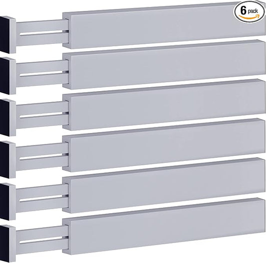 Adjustable Bamboo Drawer Divider Organizers - 6 Pack Large Expandable Drawer Organization Separators for Kitchen Utensils, Dresser, Bedroom, Bathroom, Baby Drawer, Office - 17.5” to 22" (Gray)