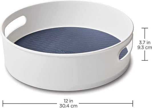 Copco Non-Skid Pantry Cabinet Kitchen Refrigerator Storage Turntable, 12-Inch, White and Blue