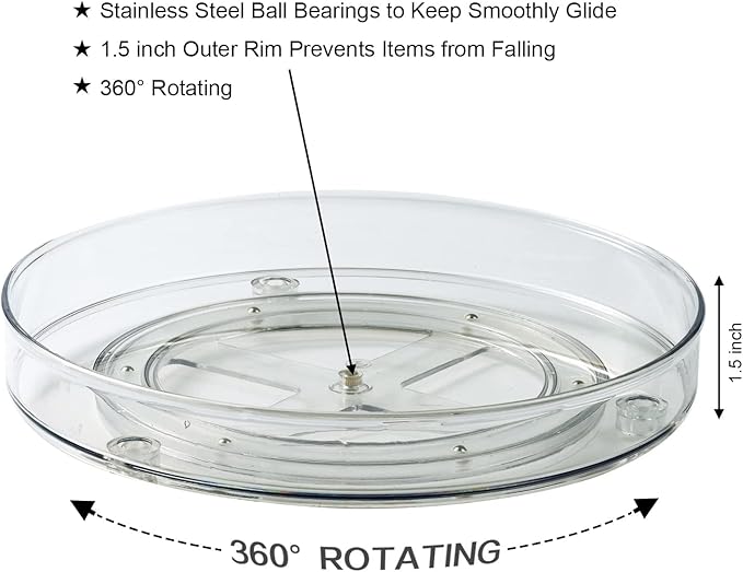 Amolliar Lazy Susan Organizer, 11" Lazy Susan Turntable Organizer for Cabinet, Kitchen, Refrige, Countertop, Pantry Space Organizer, Spice Rack, Condiment Organizer, Under Sink Organizer, Clear 1 Pack