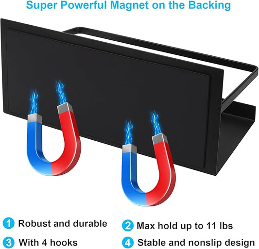Magnetic Spice Rack for Refrigerator, 2 Pack Magnetic Shelf Spice Organizer for Spice Jars, Fridge Seasoning Organizer Spice Holder Magnet Shelves + 4 Hooks for Kitchen Pantry