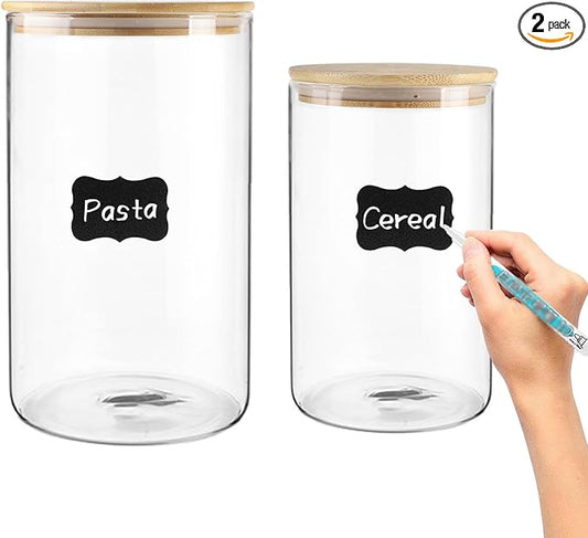 2 Pack 140oz+40oz Glass Food Storage Jars with Bamboo Lids Airtight, Clear Glass Storage Containers Food Canisters for Flour, Candy, Cookie, Nuts, Kitchen Pantry Organization Jar, BPA Free