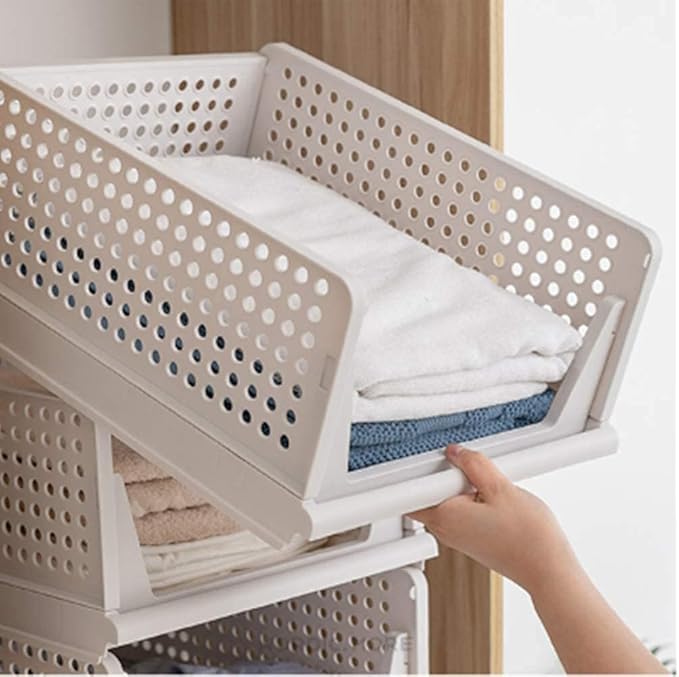 yazi Stackable Storage Bins,8 Pack Foldable Plastic Wardrobe Clothes Organizer Drawer Shelf Storage Basket Container Plastic Drawer Organizer Shelf Baskets Folding Containers Bins Cubes