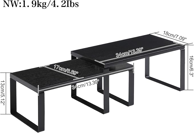 YMYNY Cabinet Shelf Organizer, Countertop Shelves Set of 2, Kitchen Spice Racks, Stackable, Storage Racks for Cupboard, Sink, Pantry, Bathroom, Black, Metal, UHSR002B