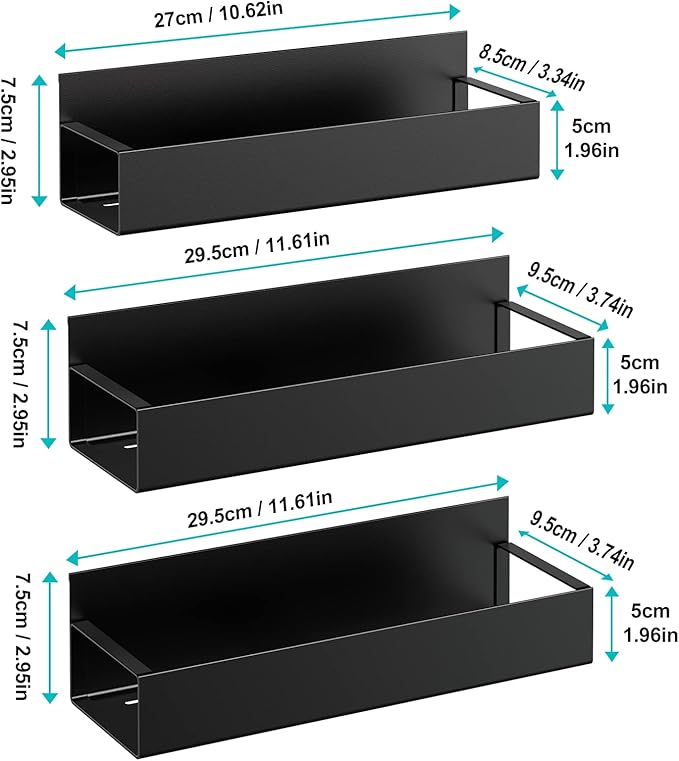 3 Pack Moveable Fridge Magnetic Spice Racks,Metal Black