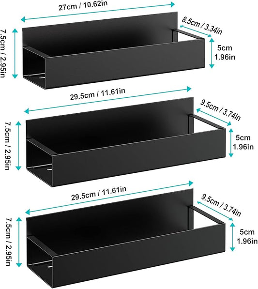 3 Pack Moveable Fridge Magnetic Spice Racks,Metal Black