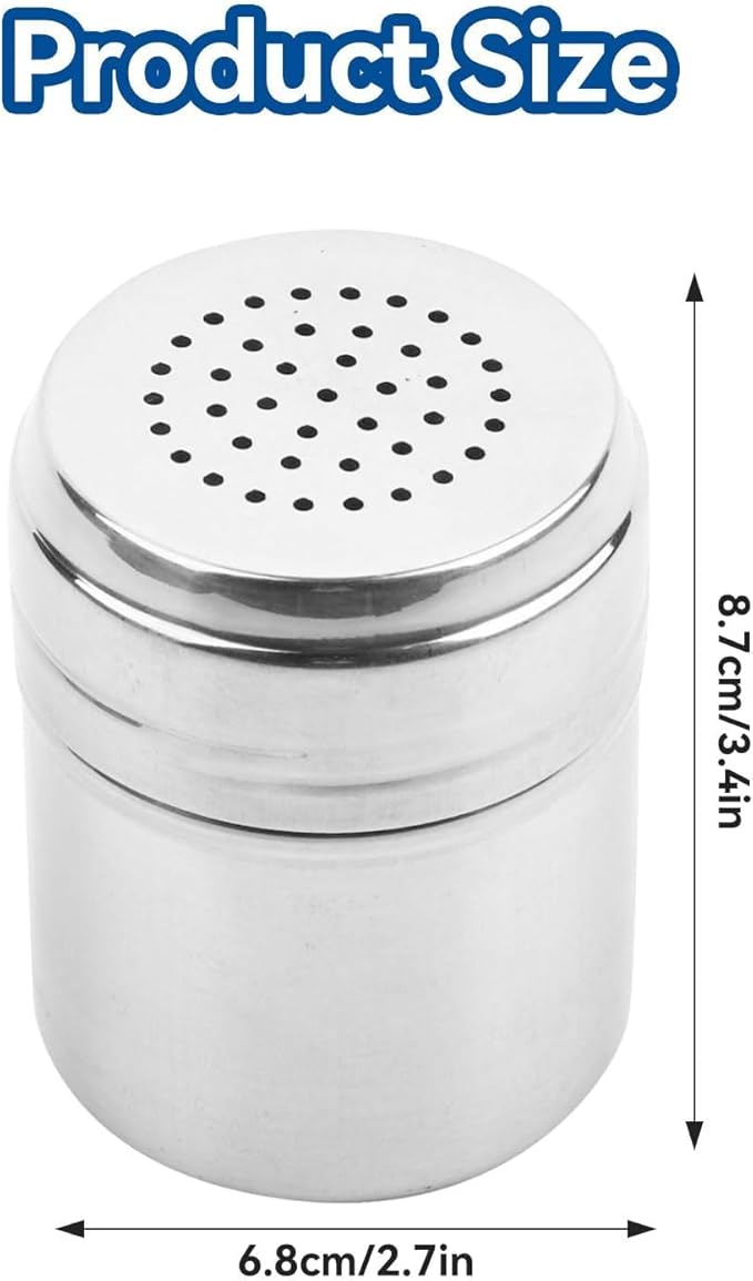 Stainless Steel Powdered Sugar Shaker Duster, Spice Dispenser Spice Shaker Condiment Jar Kitchen Shakers Metal Salt Pepper Dredge Shakers with Holes and Lids for Salt Spice Sugar, Set of 2